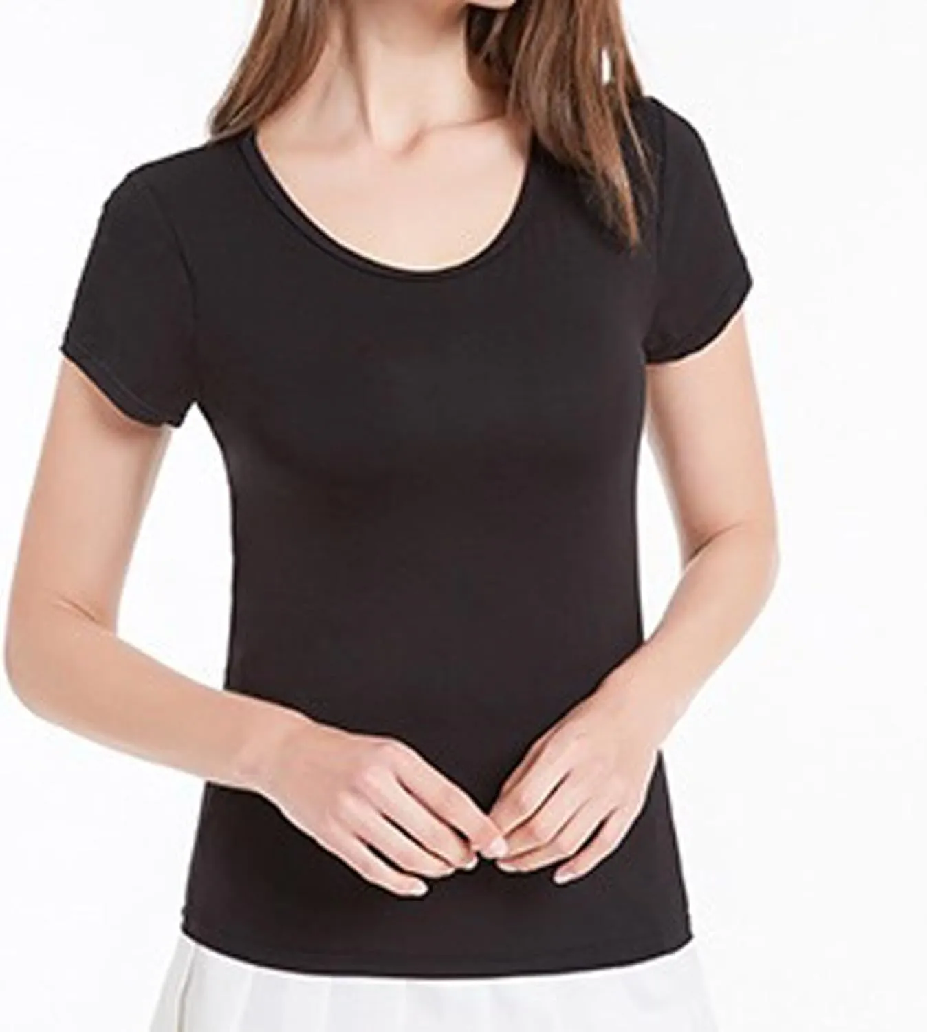 2 Pack of Built-in Bra T-Shirt for Womens Solid Color Padded Active Tops Comfy Short Sleeve Yoga Athletic Tees