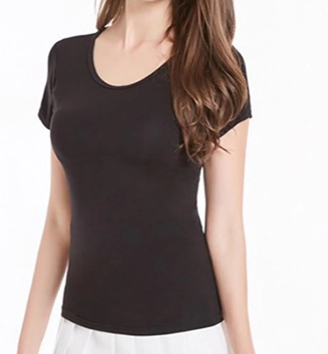 2 Pack of Built-in Bra T-Shirt for Womens Solid Color Padded Active Tops Comfy Short Sleeve Yoga Athletic Tees