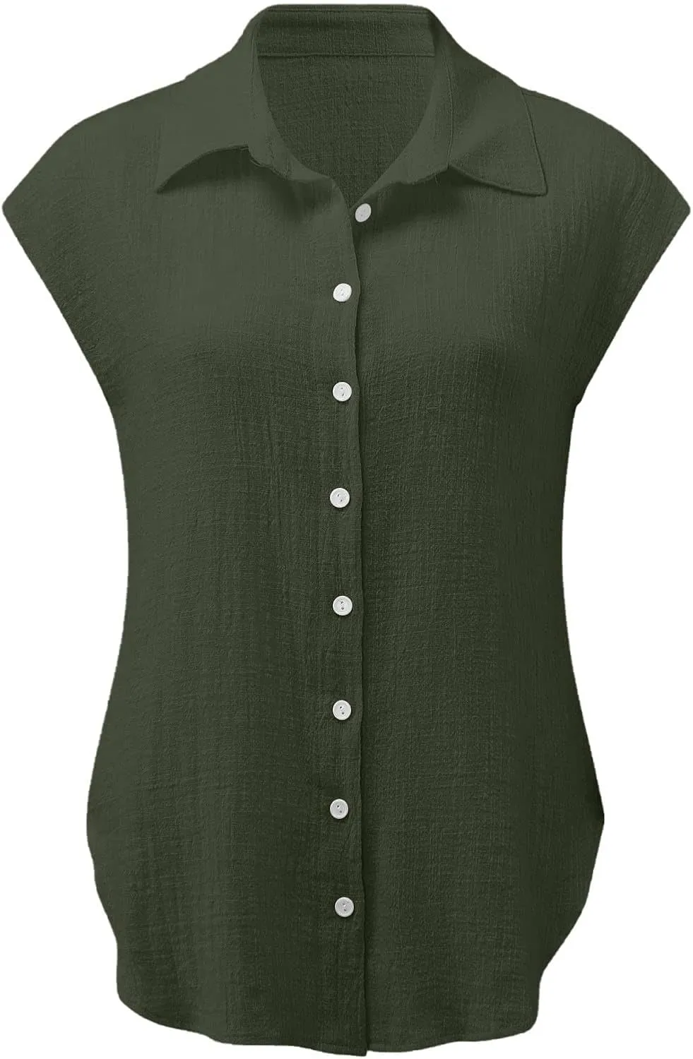 2024 Button Down Shirts for Women Lapel V Neck Dressy Linen Tops Summer Rollup Cap Sleeve Blouses Plus Size Tee Shirt