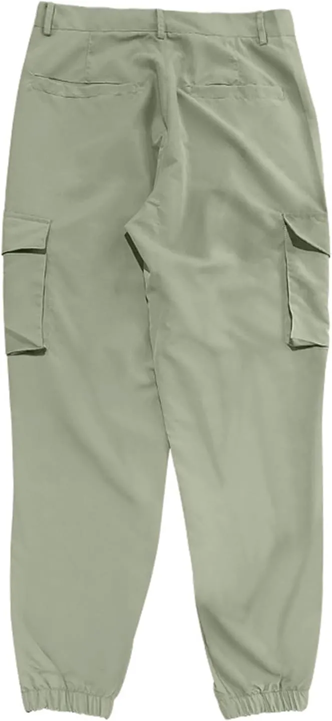 ADHOWBEW Mens Pants Casual Elastic Waist Outdoor Work Cargo Pockets Relaxed Fit Pants