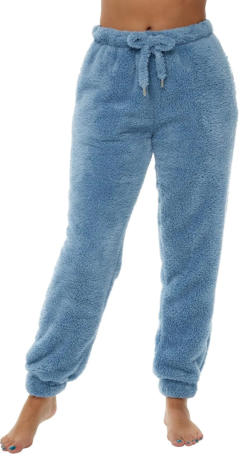 Alexander Del Rossa Women's Sherpa Fleece Joggers Sweatpants with Drawstring, Sleep Pants with Pockets