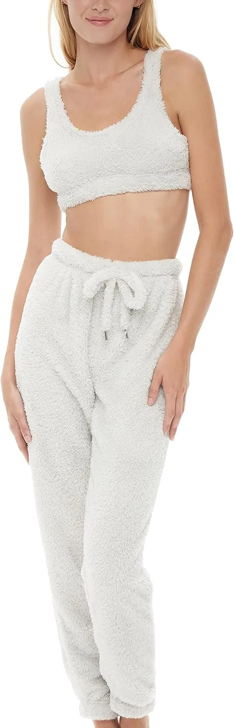 Alexander Del Rossa Women's Sherpa Fleece Joggers Sweatpants with Drawstring, Sleep Pants with Pockets