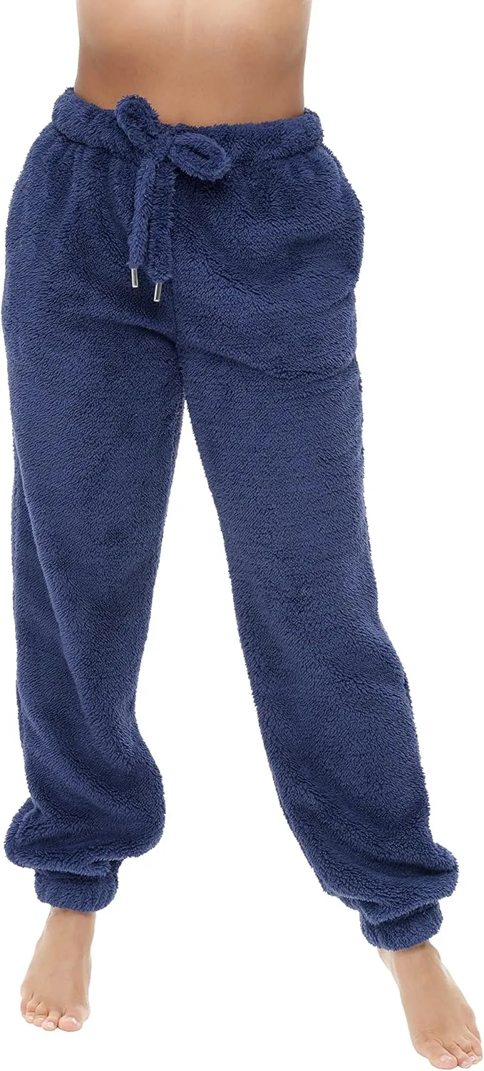 Alexander Del Rossa Women's Sherpa Fleece Joggers Sweatpants with Drawstring, Sleep Pants with Pockets