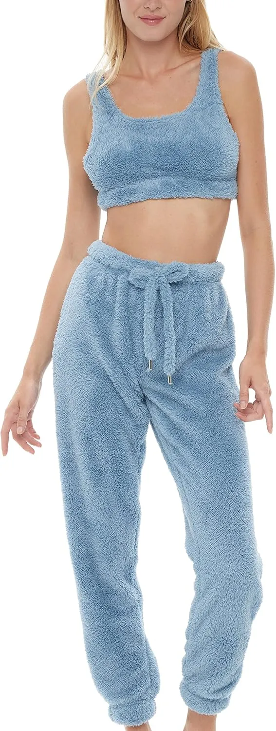 Alexander Del Rossa Women's Sherpa Fleece Joggers Sweatpants with Drawstring, Sleep Pants with Pockets