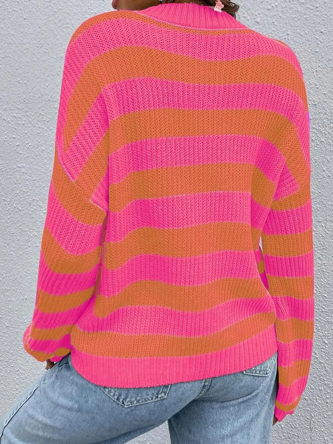 Allimy Women's Crewneck Color Clock Striped Cable Knit Sweaters for Women Fashion Trendy 2025 Lightweight Fall Outfits