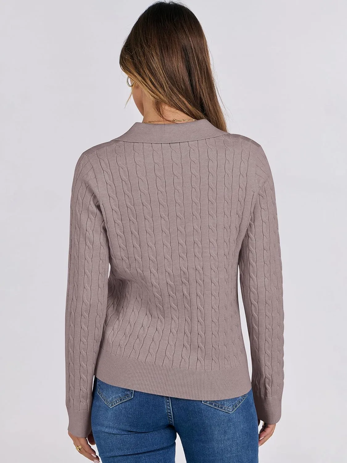 ANRABESS Womens Cable Knit Sweaters Long Sleeve V Neck Sweater Tops Casual Pullover Polo Shirts 2024 Fall Fashion Outfits