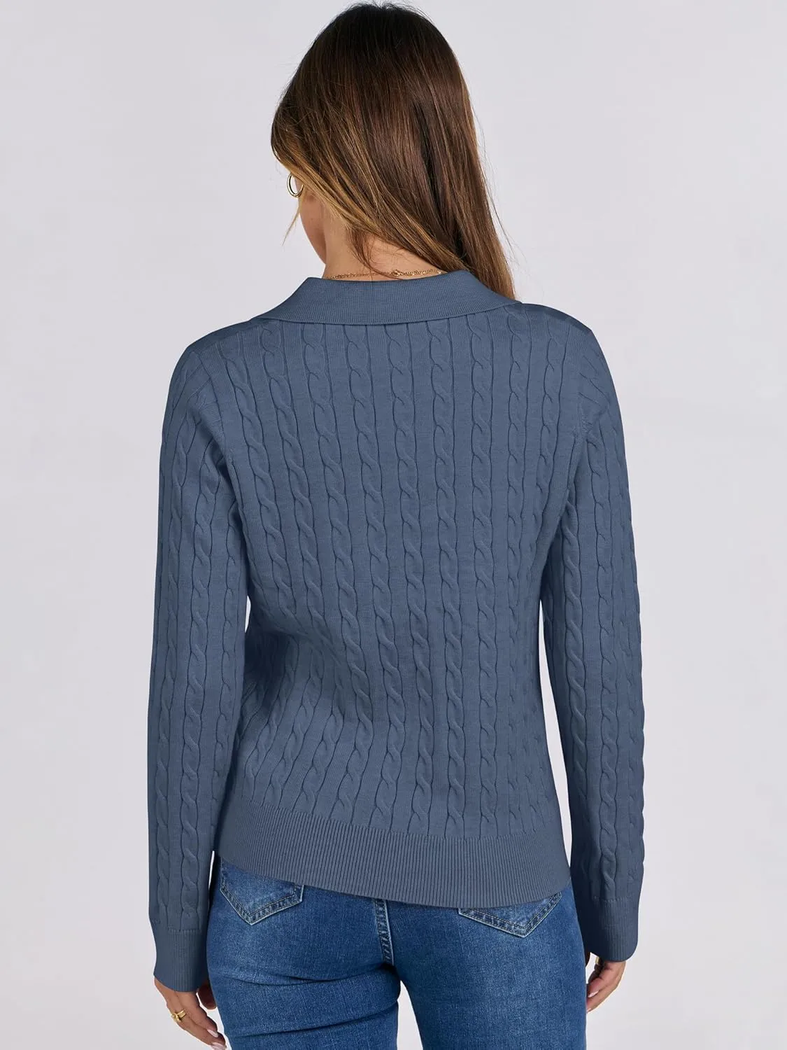ANRABESS Womens Cable Knit Sweaters Long Sleeve V Neck Sweater Tops Casual Pullover Polo Shirts 2024 Fall Fashion Outfits