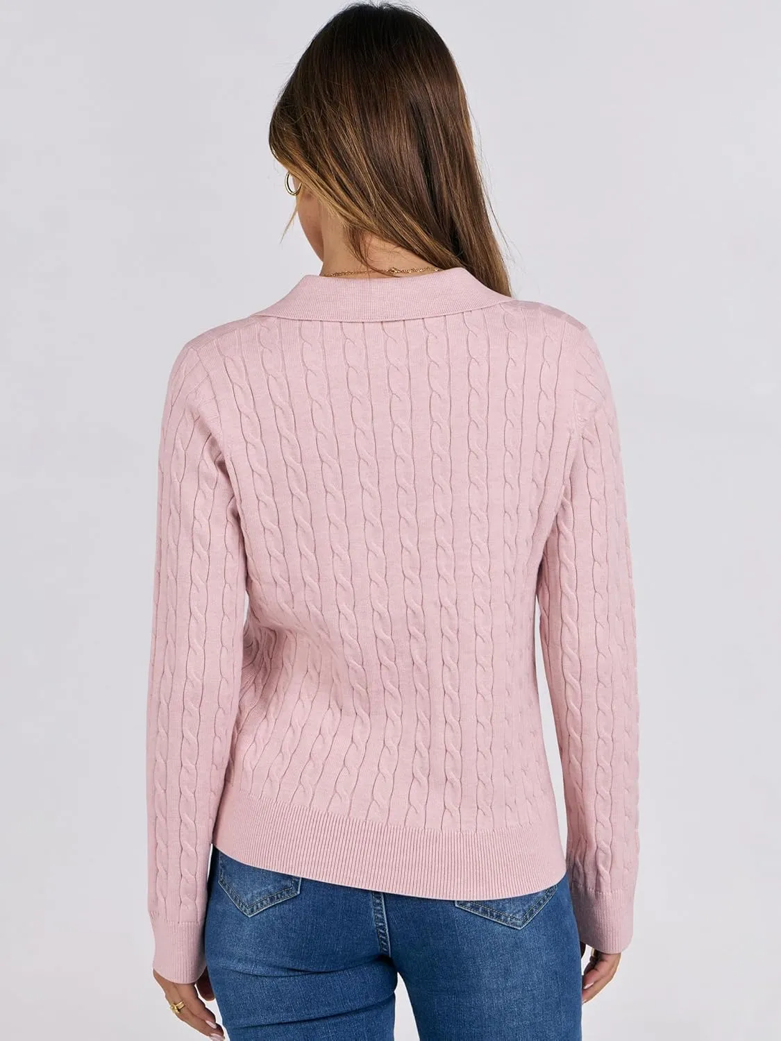 ANRABESS Womens Cable Knit Sweaters Long Sleeve V Neck Sweater Tops Casual Pullover Polo Shirts 2024 Fall Fashion Outfits