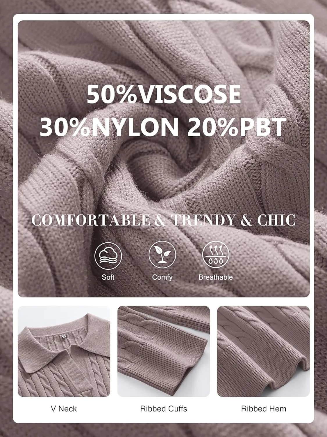 ANRABESS Womens Cable Knit Sweaters Long Sleeve V Neck Sweater Tops Casual Pullover Polo Shirts 2024 Fall Fashion Outfits