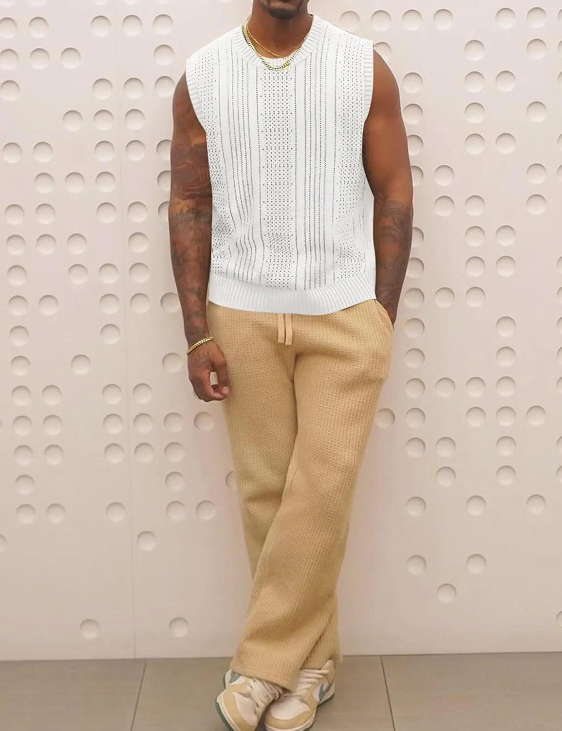 Babioboa Men's Knitted Tank Tops Casual Hollow Out Sleeveless T Shirts Beach Cut Off Summer Boho Tee