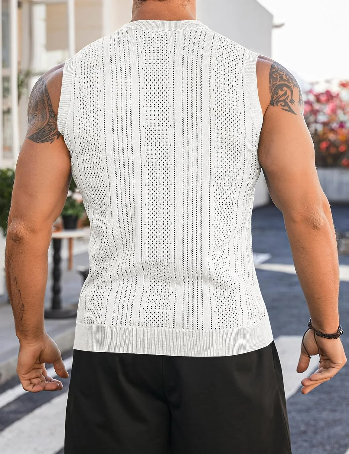 Babioboa Men's Knitted Tank Tops Casual Hollow Out Sleeveless T Shirts Beach Cut Off Summer Boho Tee
