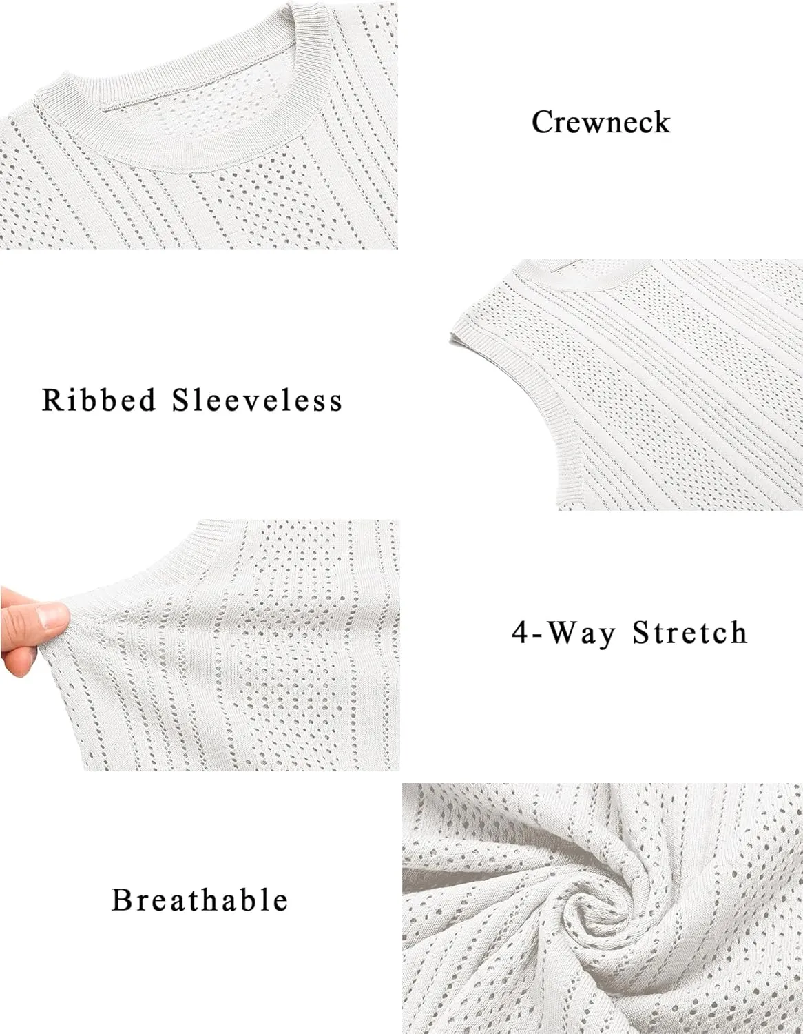 Babioboa Men's Knitted Tank Tops Casual Hollow Out Sleeveless T Shirts Beach Cut Off Summer Boho Tee