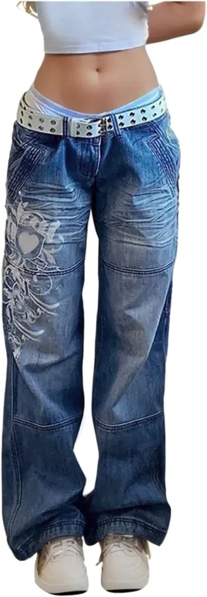 Baggy Jeans for Women,Women's Baggy Denim Pants High Waisted Y2K Wide Leg Hip Hop Boyfriend Jeans Streetwear Trousers