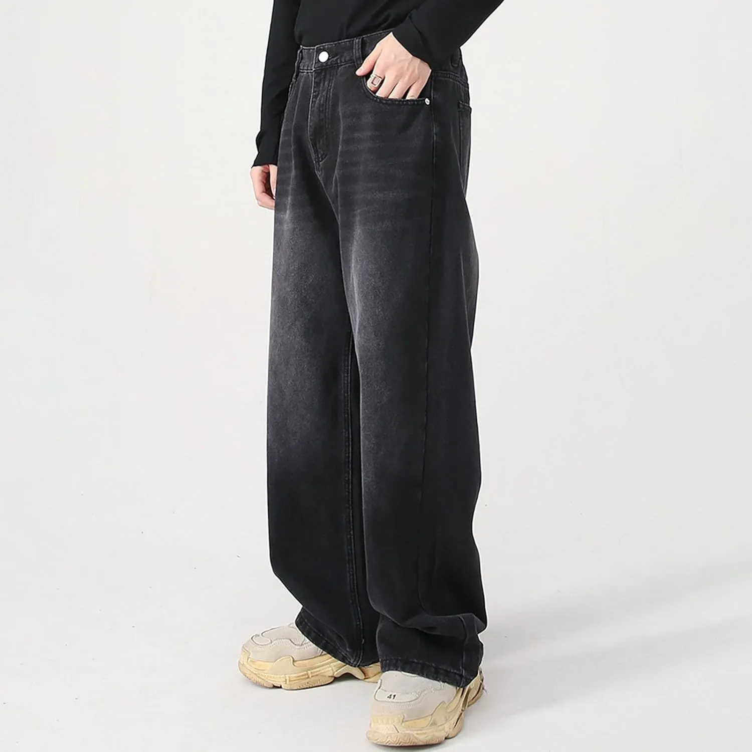 Baggy Jeans Men Wide Leg Big Tall Denim Pants Straight Leg Hip Hop Jeans Summer Loose Casual Work Trousers