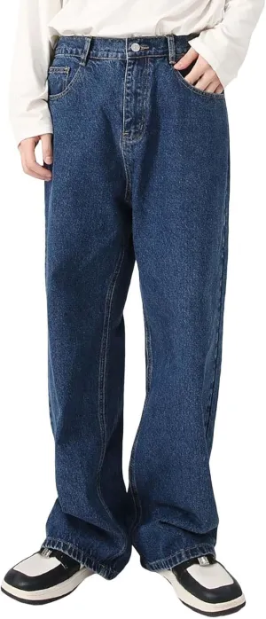 Baggy Jeans Men Wide Leg Big Tall Denim Pants Straight Leg Hip Hop Jeans Summer Loose Casual Work Trousers