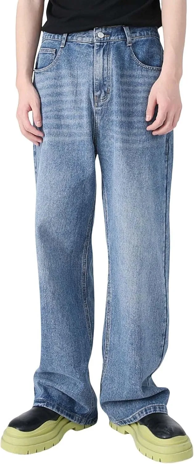 Baggy Jeans Men Wide Leg Big Tall Denim Pants Straight Leg Hip Hop Jeans Summer Loose Casual Work Trousers
