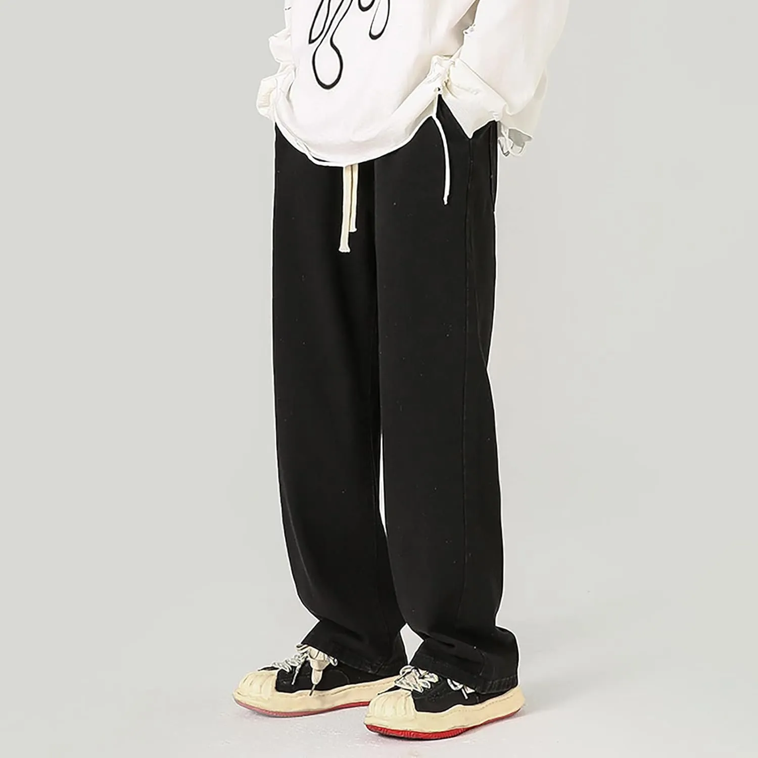 Baggy Straight Leg Jeans Men Baggy Drawstring Denim Pants Summer Casual Wide Leg Jeans Hip Hop High Street Trousers