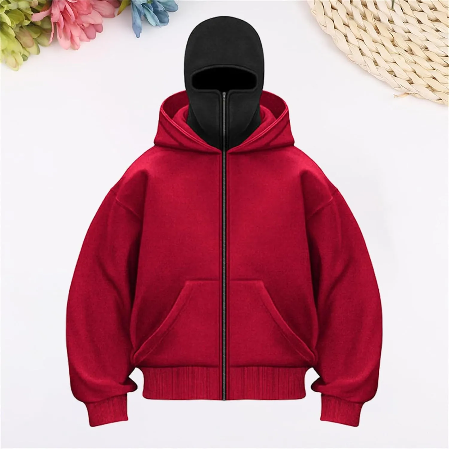 Balaclava Hoodie Men Oversized Cool Zip Up Hoodies with Windproof Balaclava Snowboarding Ski Sweatshirt Streetwear