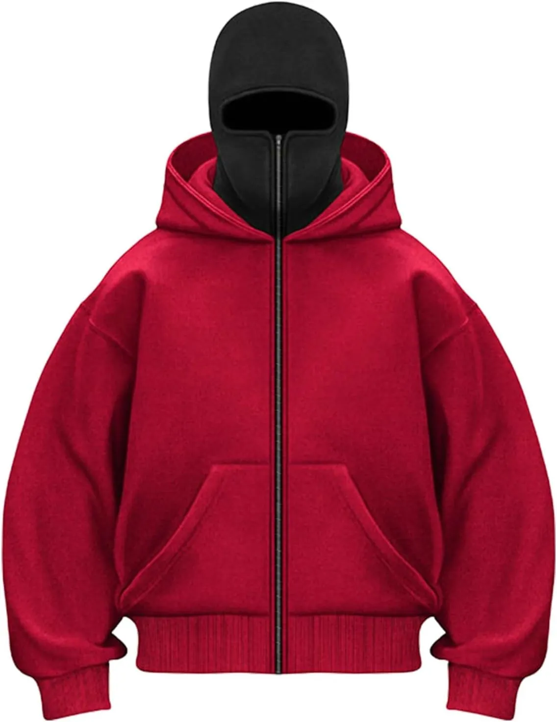 Balaclava Hoodie Men Oversized Cool Zip Up Hoodies with Windproof Balaclava Snowboarding Ski Sweatshirt Streetwear