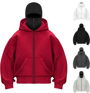 Balaclava Hoodie Men Oversized Cool Zip Up Hoodies with Windproof Balaclava Snowboarding Ski Sweatshirt Streetwear