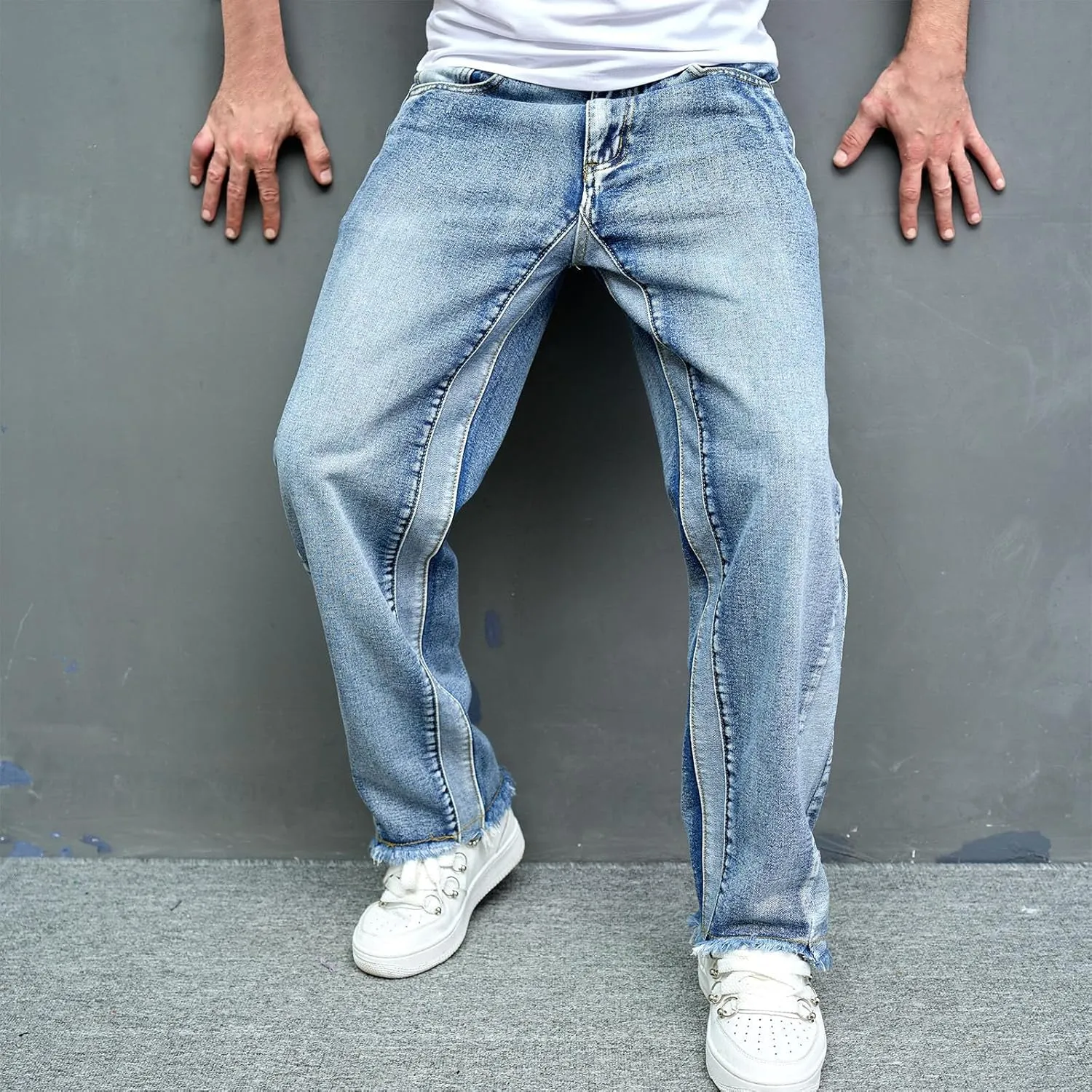 Bidobibo Carpenter Jeans for Men Relaxed Fit Distressed Jeans Men Fashion Straight Leg Comfort Flex Waist Jeans Casual Pants