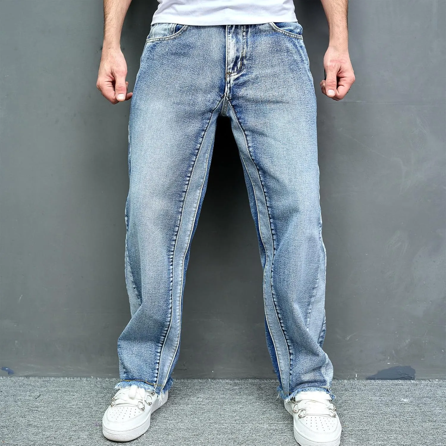 Bidobibo Carpenter Jeans for Men Relaxed Fit Distressed Jeans Men Fashion Straight Leg Comfort Flex Waist Jeans Casual Pants