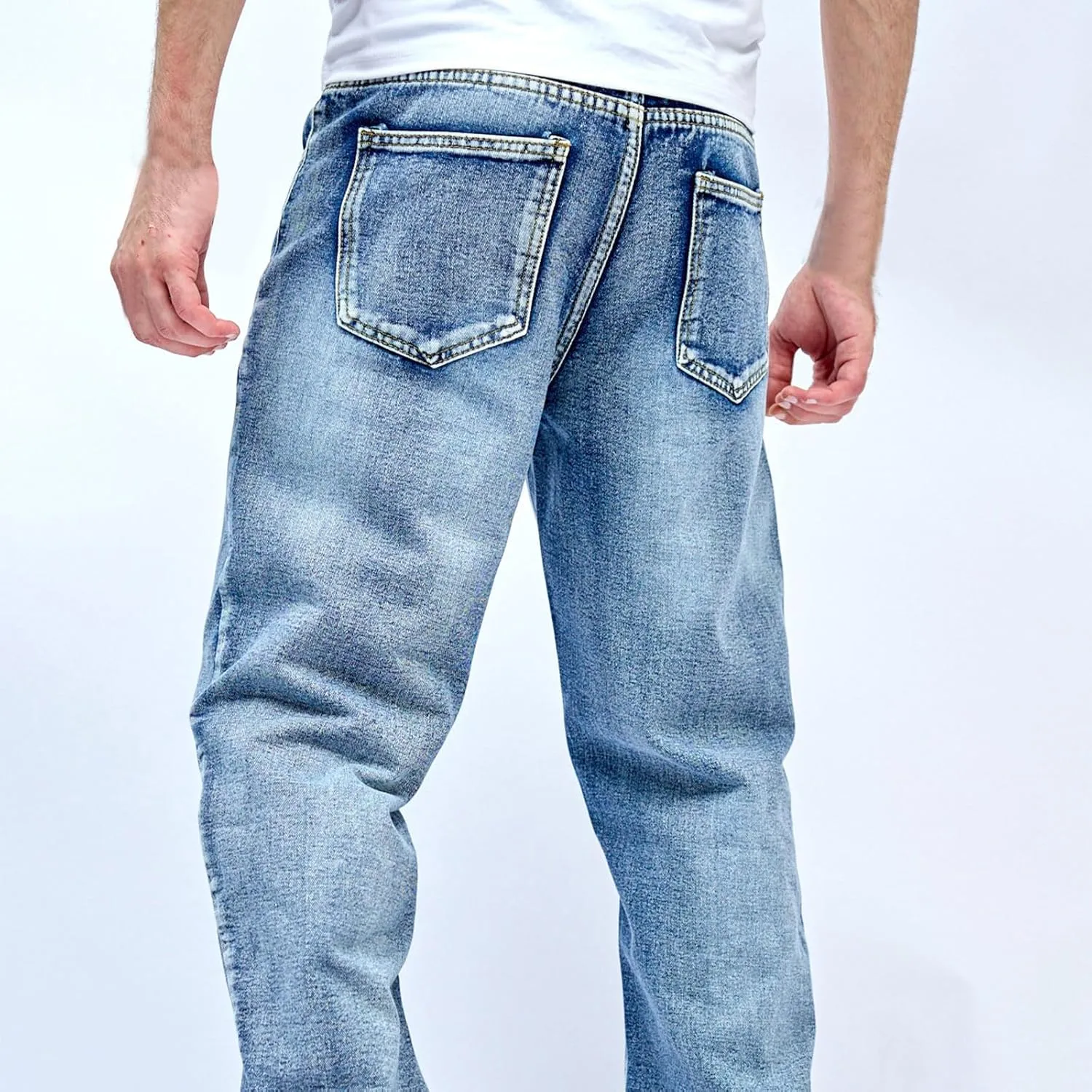 Bidobibo Carpenter Jeans for Men Relaxed Fit Distressed Jeans Men Fashion Straight Leg Comfort Flex Waist Jeans Casual Pants