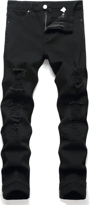 Bidobibo Mens Jeans Stretch Slim Fit Ripped Jeans Y2K Hip Hop Distressed Denim Pants Straight Leg Skinny Slim Fit Biker Jeans
