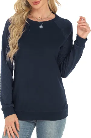Buauty Womens Sweatshirts Crewneck Cable Knit Sleeve Pullover Sweaters Lightweight Fall Fashion Casual Tunic Tops