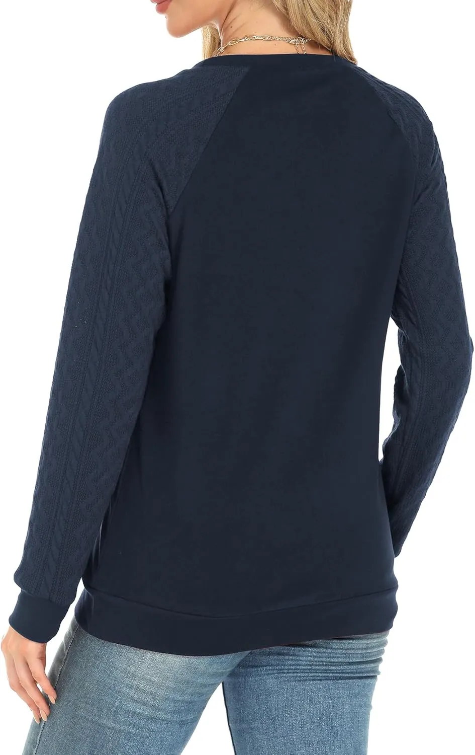 Buauty Womens Sweatshirts Crewneck Cable Knit Sleeve Pullover Sweaters Lightweight Fall Fashion Casual Tunic Tops