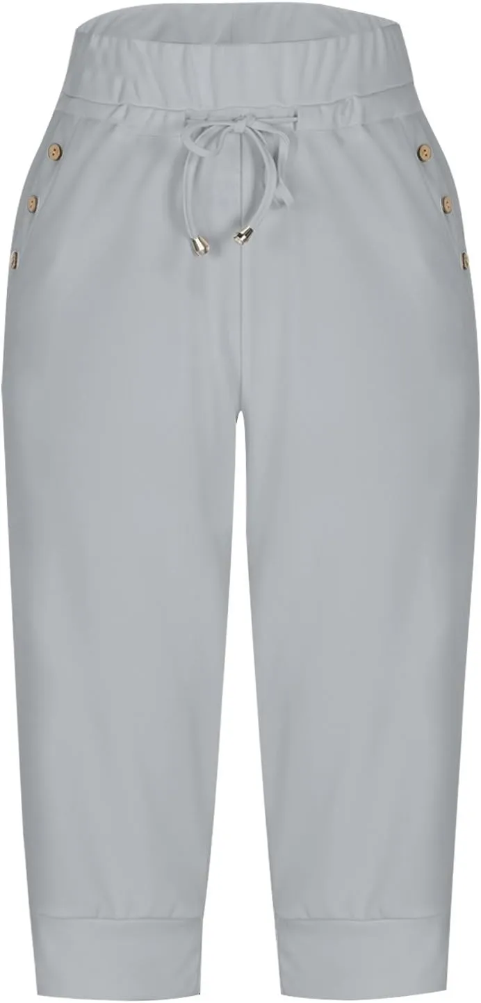 Capris Pant for Women High Waist Drawstring Stretch Jogger Soft Lightweight Yoga Hiking Pant with Pockets