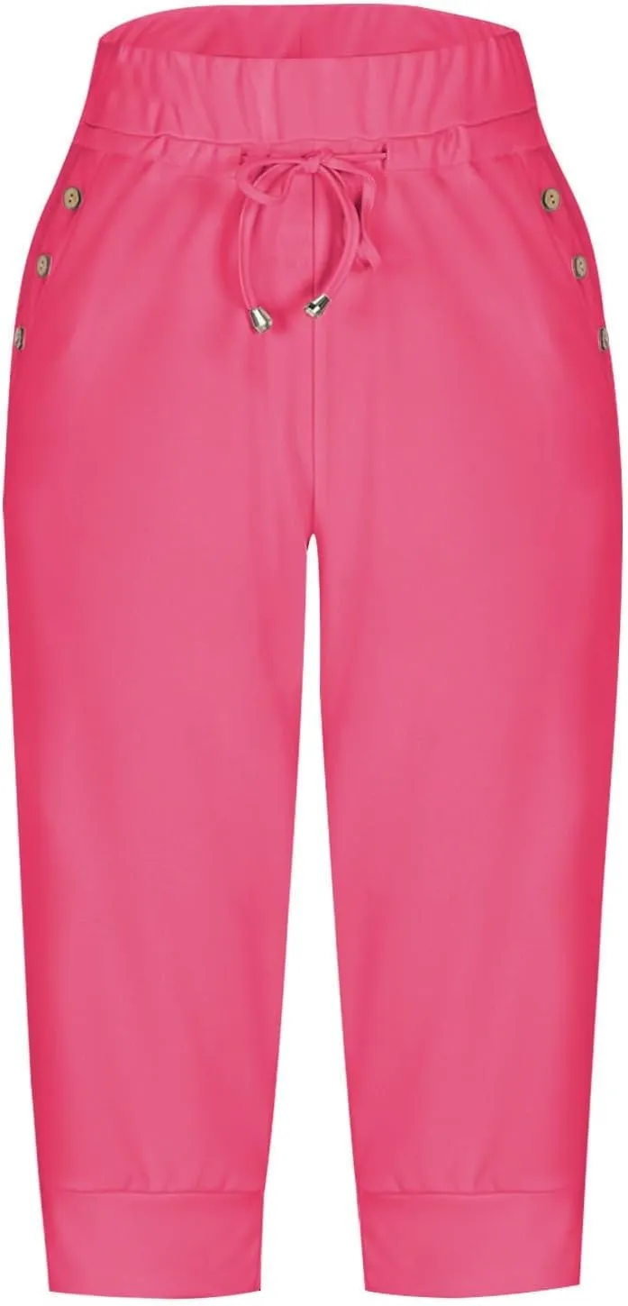 Capris Pant for Women High Waist Drawstring Stretch Jogger Soft Lightweight Yoga Hiking Pant with Pockets