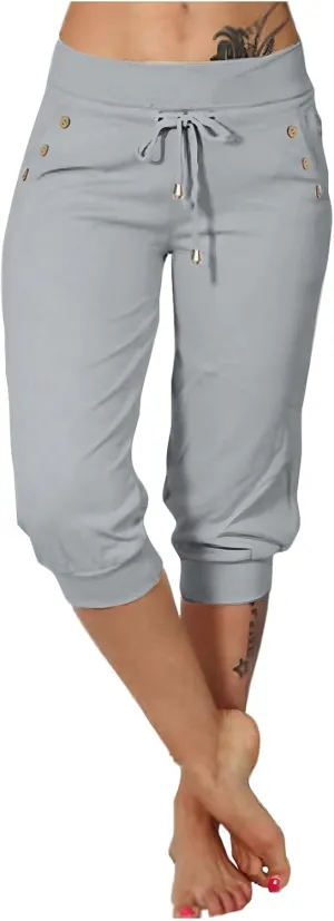 Capris Pant for Women High Waist Drawstring Stretch Jogger Soft Lightweight Yoga Hiking Pant with Pockets