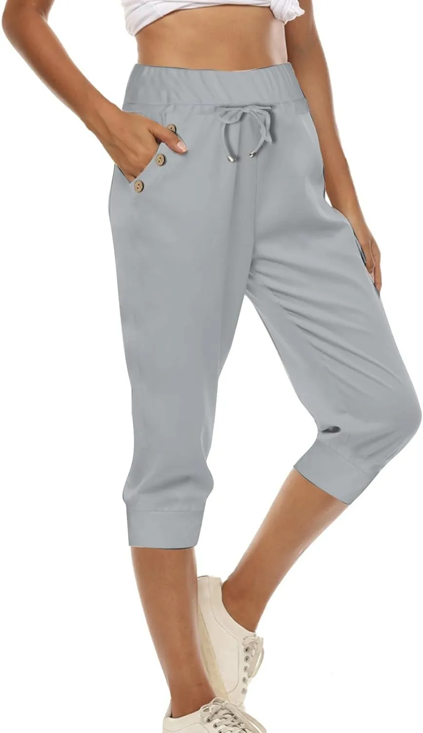 Capris Pant for Women High Waist Drawstring Stretch Jogger Soft Lightweight Yoga Hiking Pant with Pockets