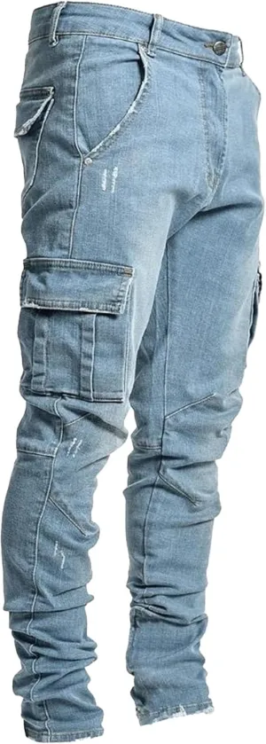 Cargo Jeans for Men Jogger Slim Fit Stretch Skinny Jean Straight Leg Comfort Flex Waist Pants Summer Trend Trouser