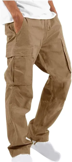 Cargo Pants for Men 2024 Relaxed Fit Causal Work Streetwear Khaki Baggy Joggers with Zipper Pockets Drawstring Sweatpants