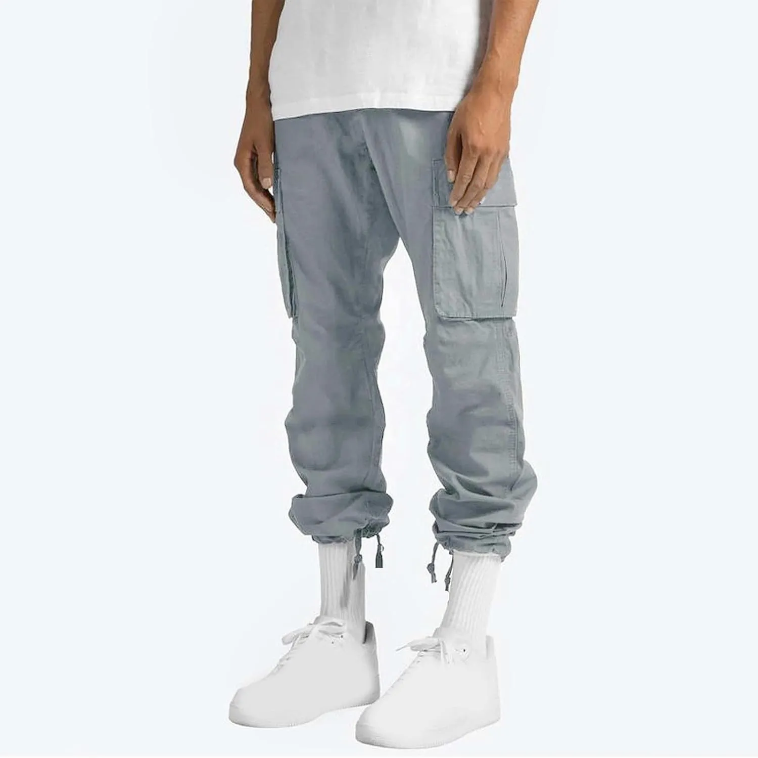 Cargo Pants for Men 2024 Relaxed Fit Causal Work Streetwear Khaki Baggy Joggers with Zipper Pockets Drawstring Sweatpants