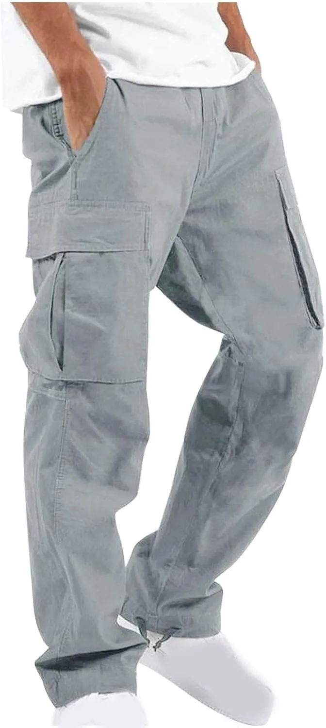 Cargo Pants for Men 2024 Relaxed Fit Causal Work Streetwear Khaki Baggy Joggers with Zipper Pockets Drawstring Sweatpants