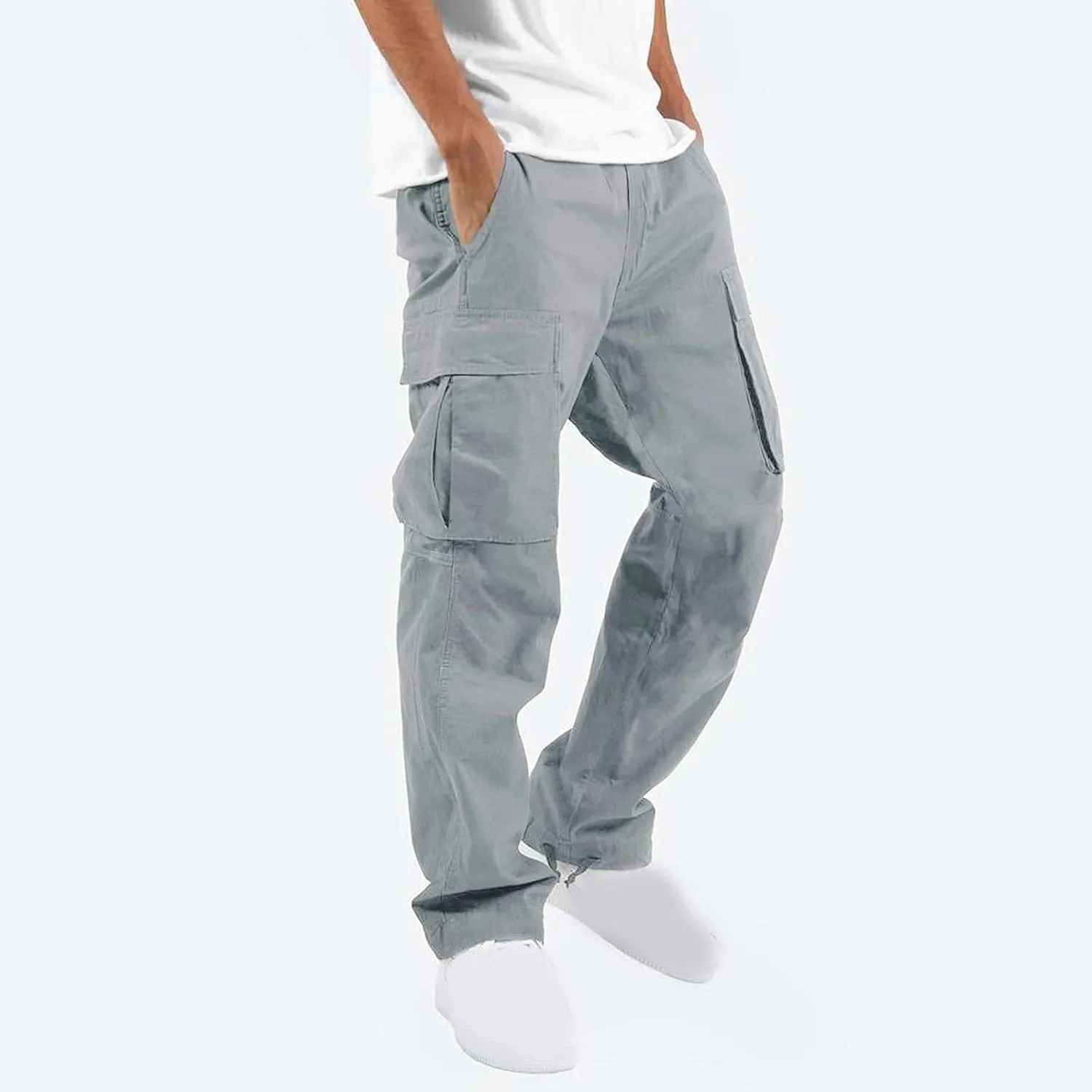 Cargo Pants for Men 2024 Relaxed Fit Causal Work Streetwear Khaki Baggy Joggers with Zipper Pockets Drawstring Sweatpants