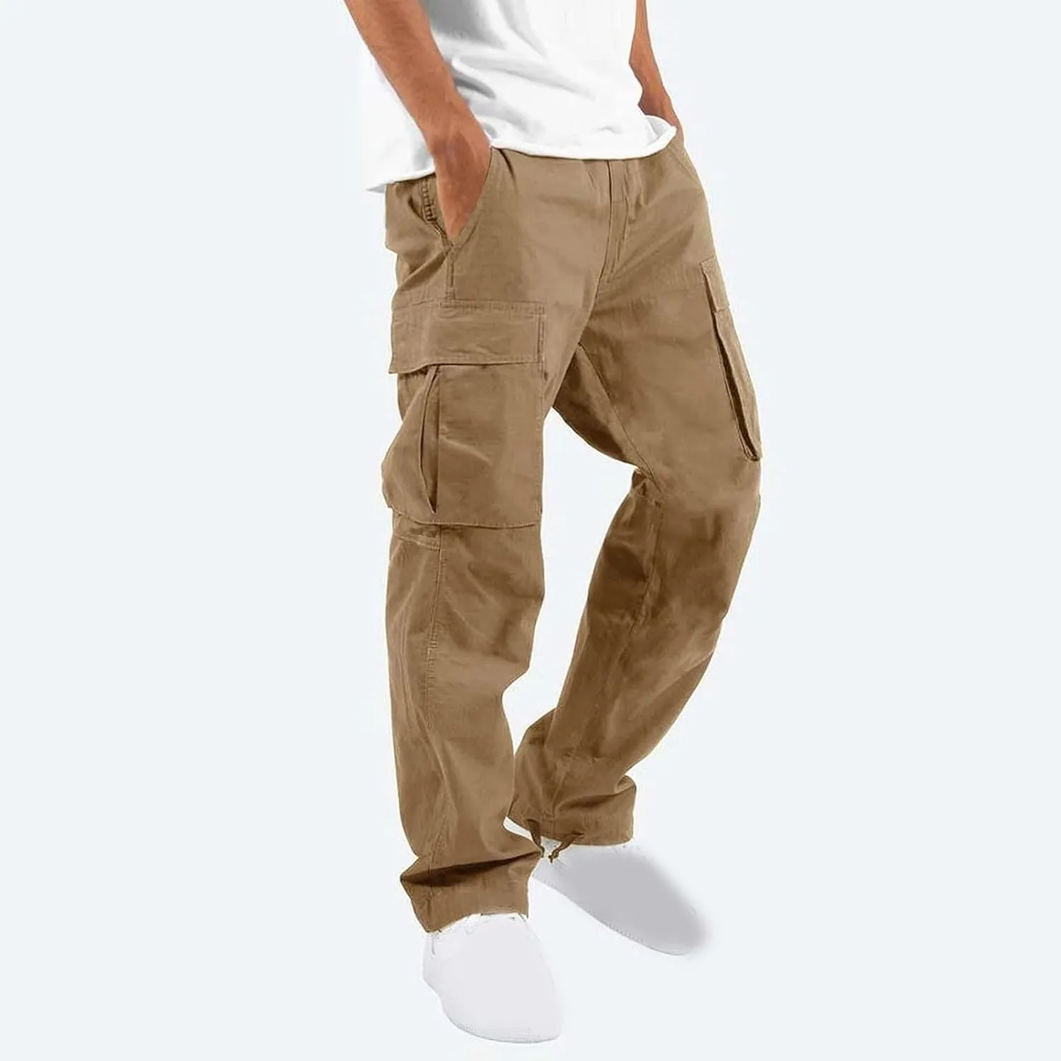 Cargo Pants for Men 2024 Relaxed Fit Causal Work Streetwear Khaki Baggy Joggers with Zipper Pockets Drawstring Sweatpants
