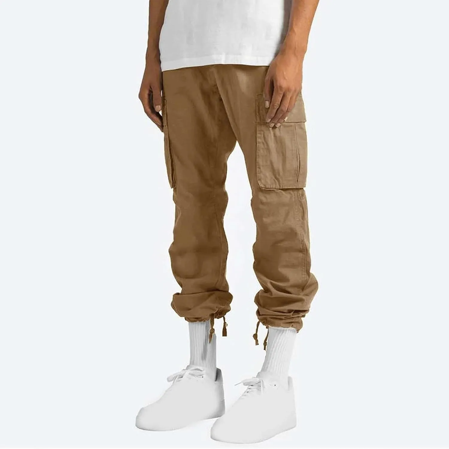 Cargo Pants for Men 2024 Relaxed Fit Causal Work Streetwear Khaki Baggy Joggers with Zipper Pockets Drawstring Sweatpants