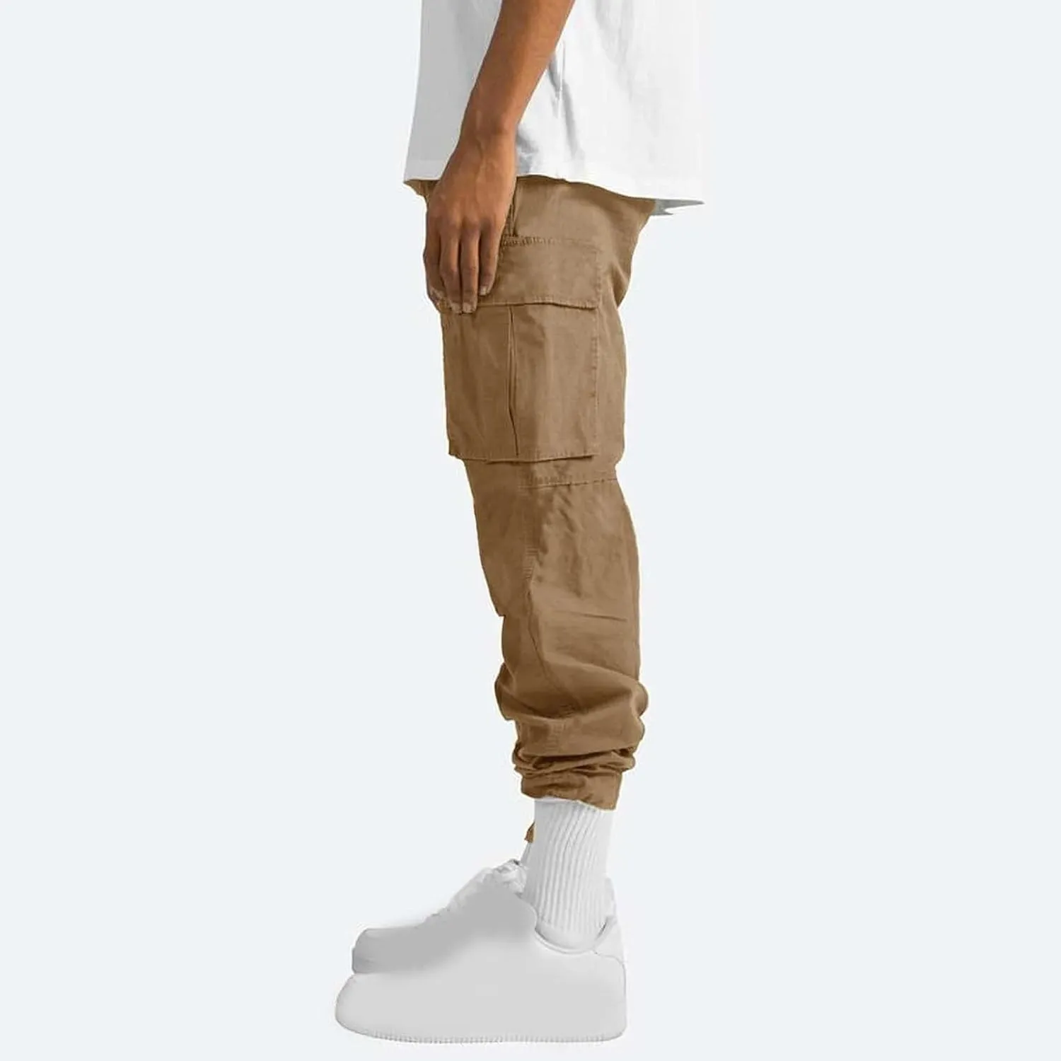Cargo Pants for Men 2024 Relaxed Fit Causal Work Streetwear Khaki Baggy Joggers with Zipper Pockets Drawstring Sweatpants