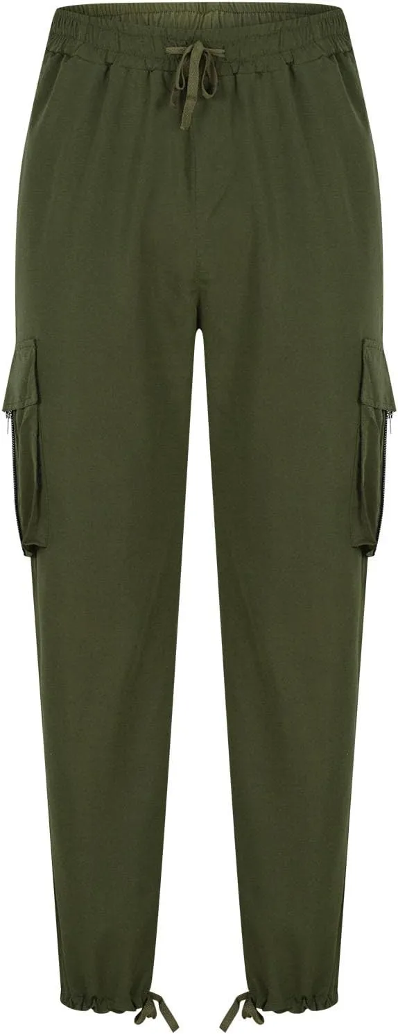 Cargo Pants for Men Baggy Elastic Waist Pants Straight Leg Drawstring Pants Casual Hiking Pants Stretch Jogging Pants