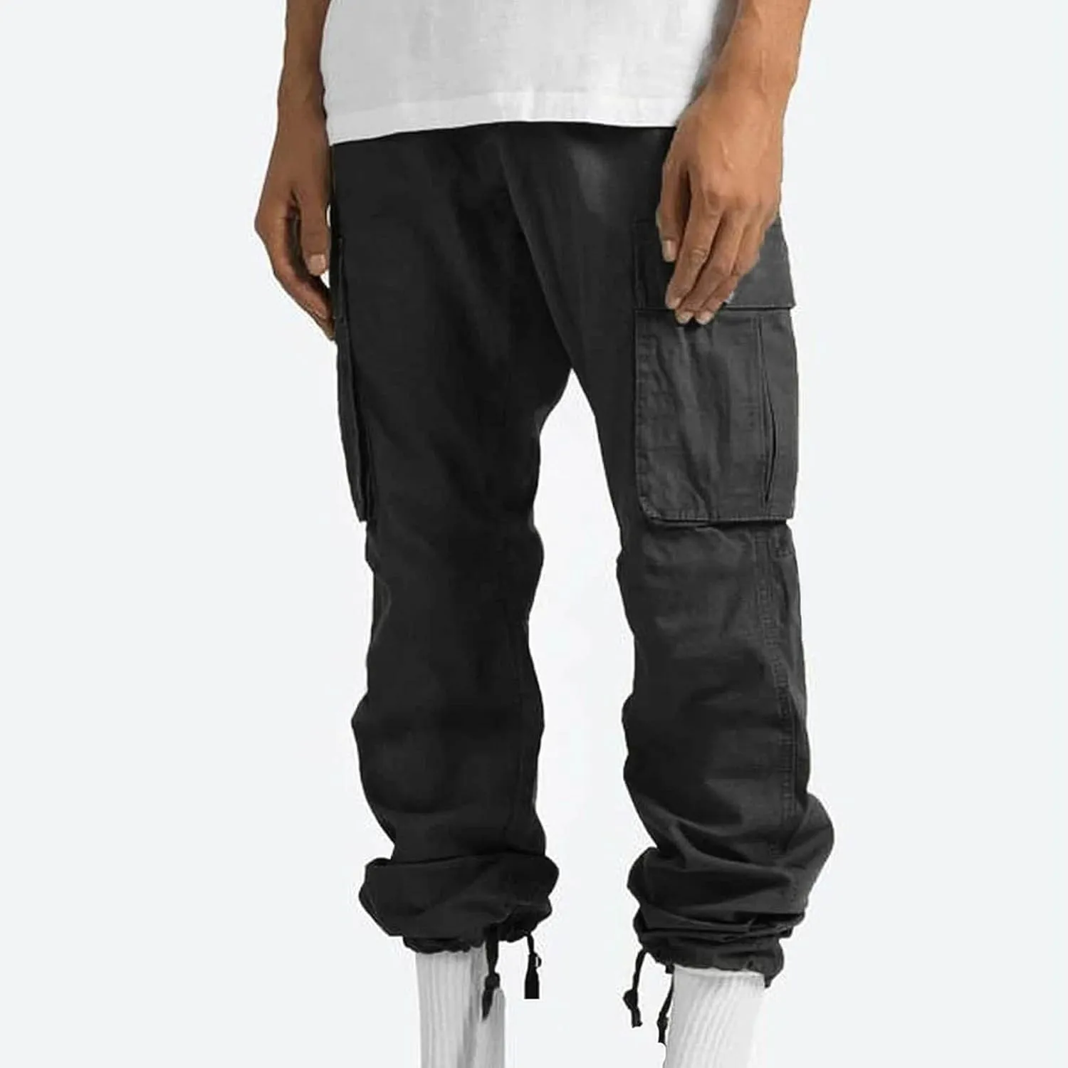 Cargo Pants for Men Baggy Straight Leg Casual Drawstring Cotton Elastic Waist Outdoor Cargo Pants Sweatpants Joggers