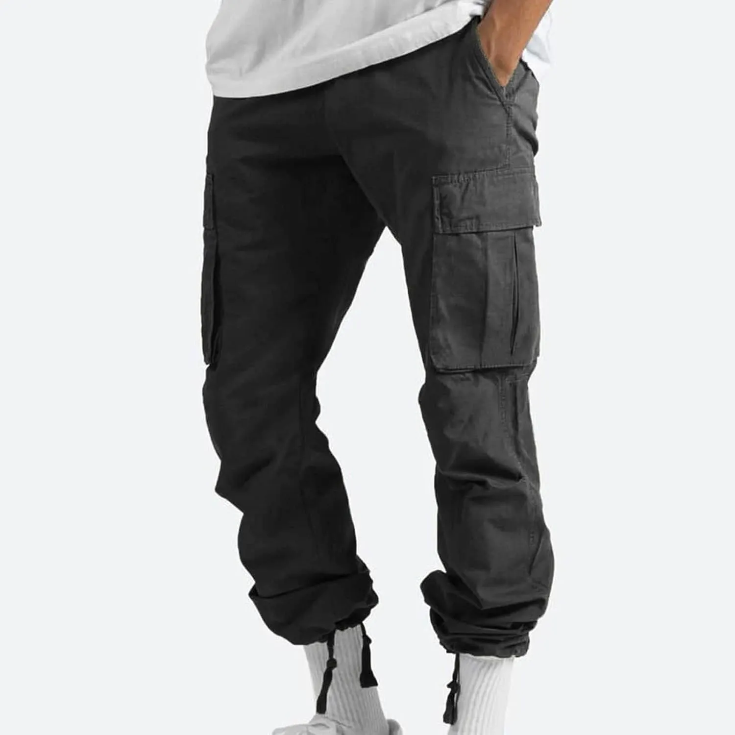 Cargo Pants for Men Baggy Straight Leg Casual Drawstring Cotton Elastic Waist Outdoor Cargo Pants Sweatpants Joggers