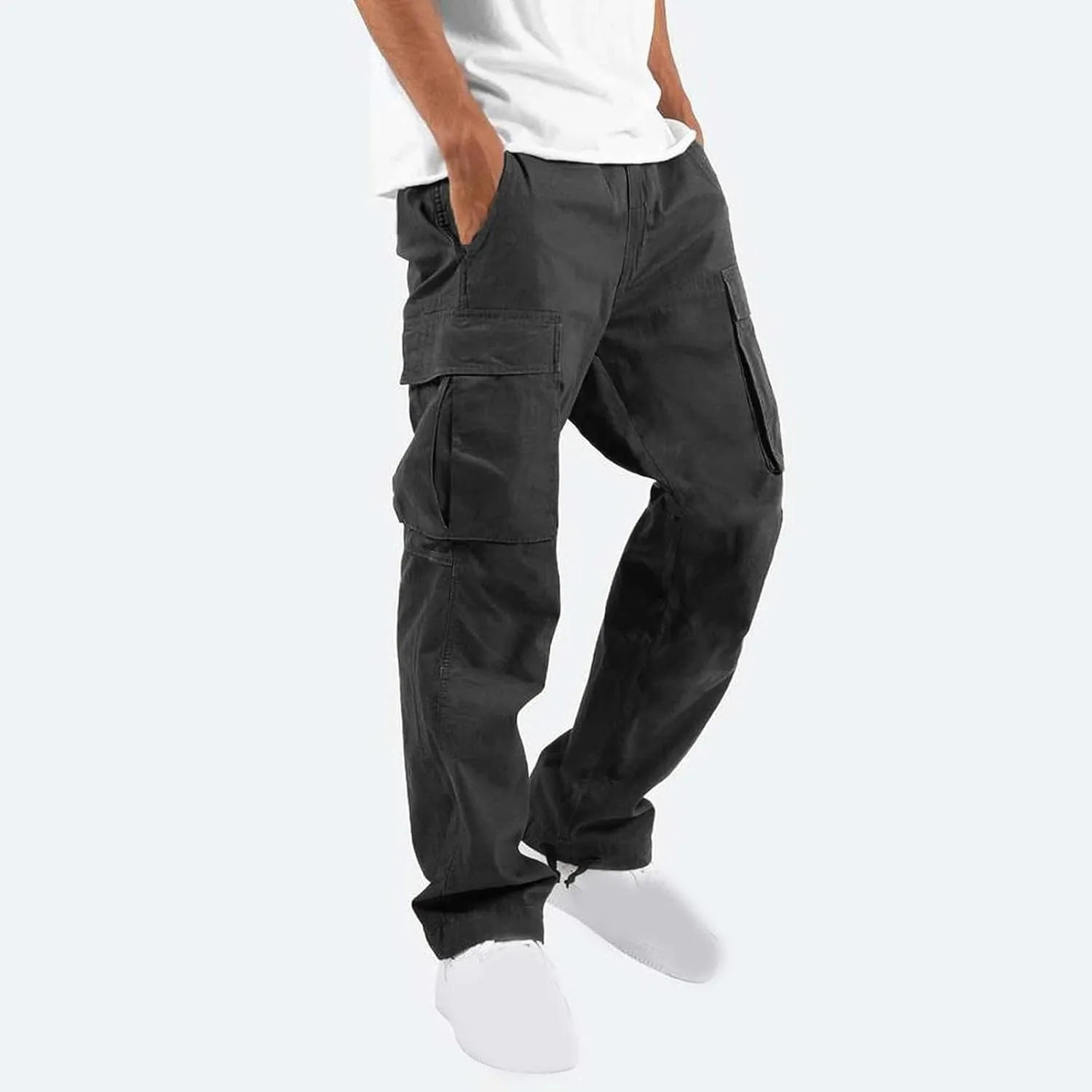 Cargo Pants for Men Baggy Straight Leg Casual Drawstring Cotton Elastic Waist Outdoor Cargo Pants Sweatpants Joggers