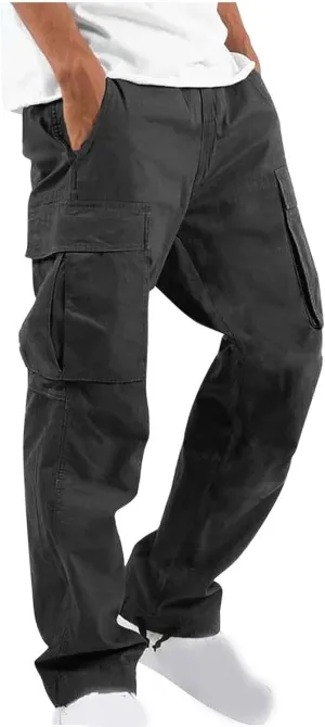Cargo Pants for Men Baggy Straight Leg Casual Drawstring Cotton Elastic Waist Outdoor Cargo Pants Sweatpants Joggers