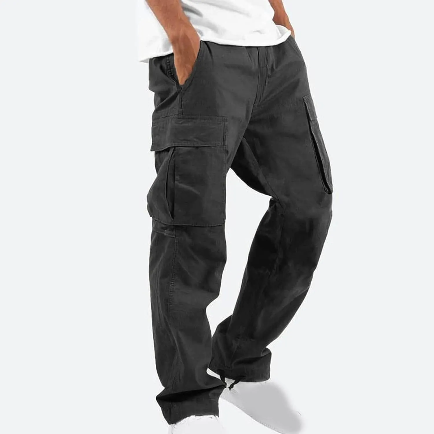 Cargo Pants for Men Baggy Straight Leg Casual Drawstring Cotton Elastic Waist Outdoor Cargo Pants Sweatpants Joggers