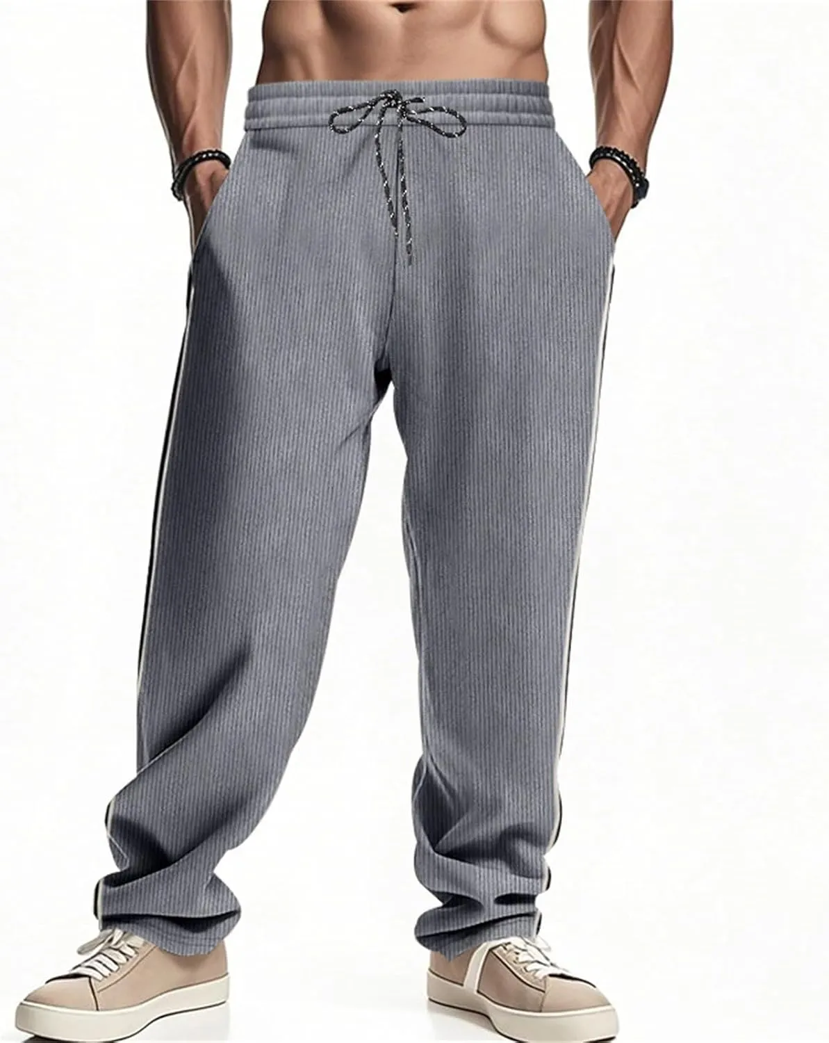 Casual Beach Trousers for Men Corduroy Straight Leg Summer Joggers Pants Fashion Athletic Running Sports Workout Pant