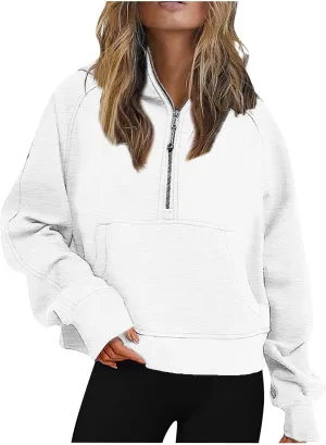 Ceboyel Womens Quarter Zip Sweatshirt 2023 Fleece Oversized Sweaters Cropped Pullover Hoodies Fall Trendy Outfits Clothing